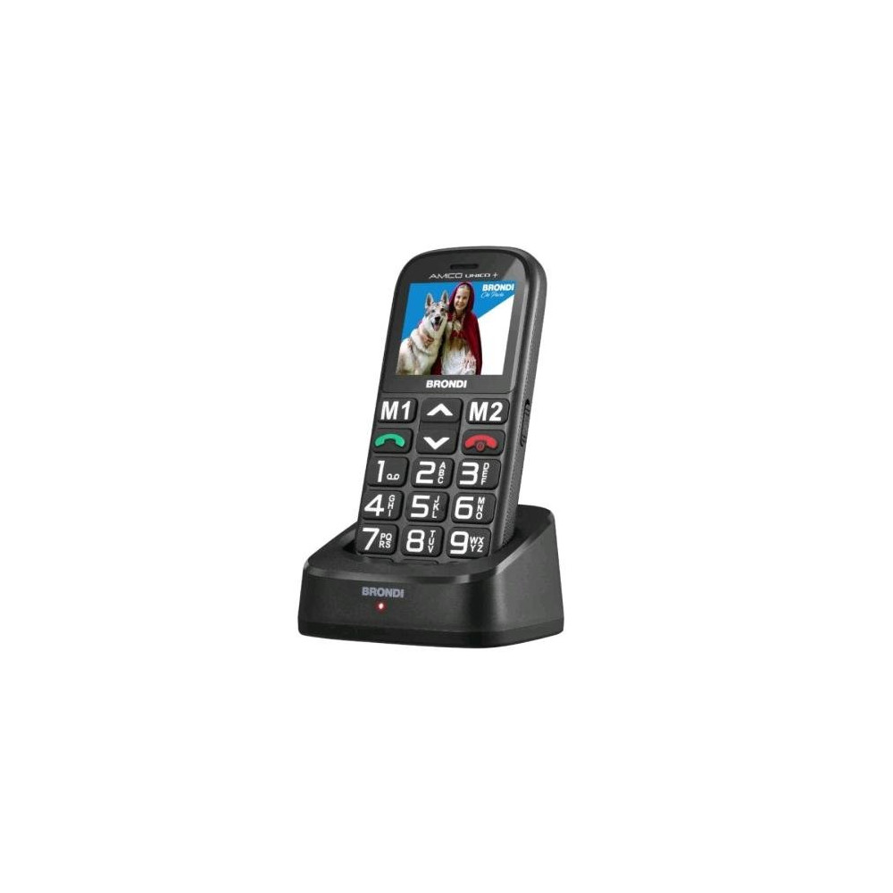 BRONDI AMICO UNICO+ DUAL SIM 2" SENIOR PHONE TASTO SOS MEMORIE RAPIDE ANNUNCIO VOCALE DEI NUMERI BASETTA DI RICARICA NERO