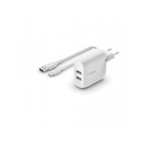 CARICABATTERIE 2 PORTE USB-A + CAVO USB-A A USB-C 1M - BIANCO
