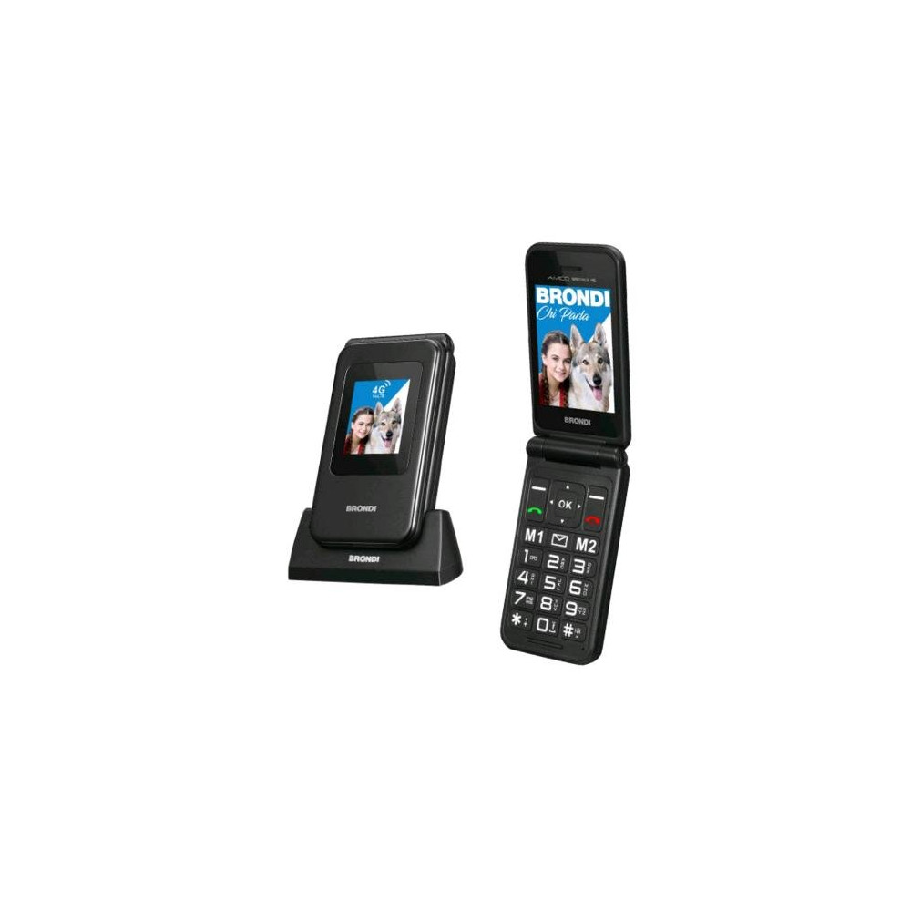 BRONDI AMICO SPECIALE 4G DUAL SIM 2.8" CLAMSHELL TASTO SOS VOLUME POTENZIATO 4G LTE ITALIA BLACK METAL