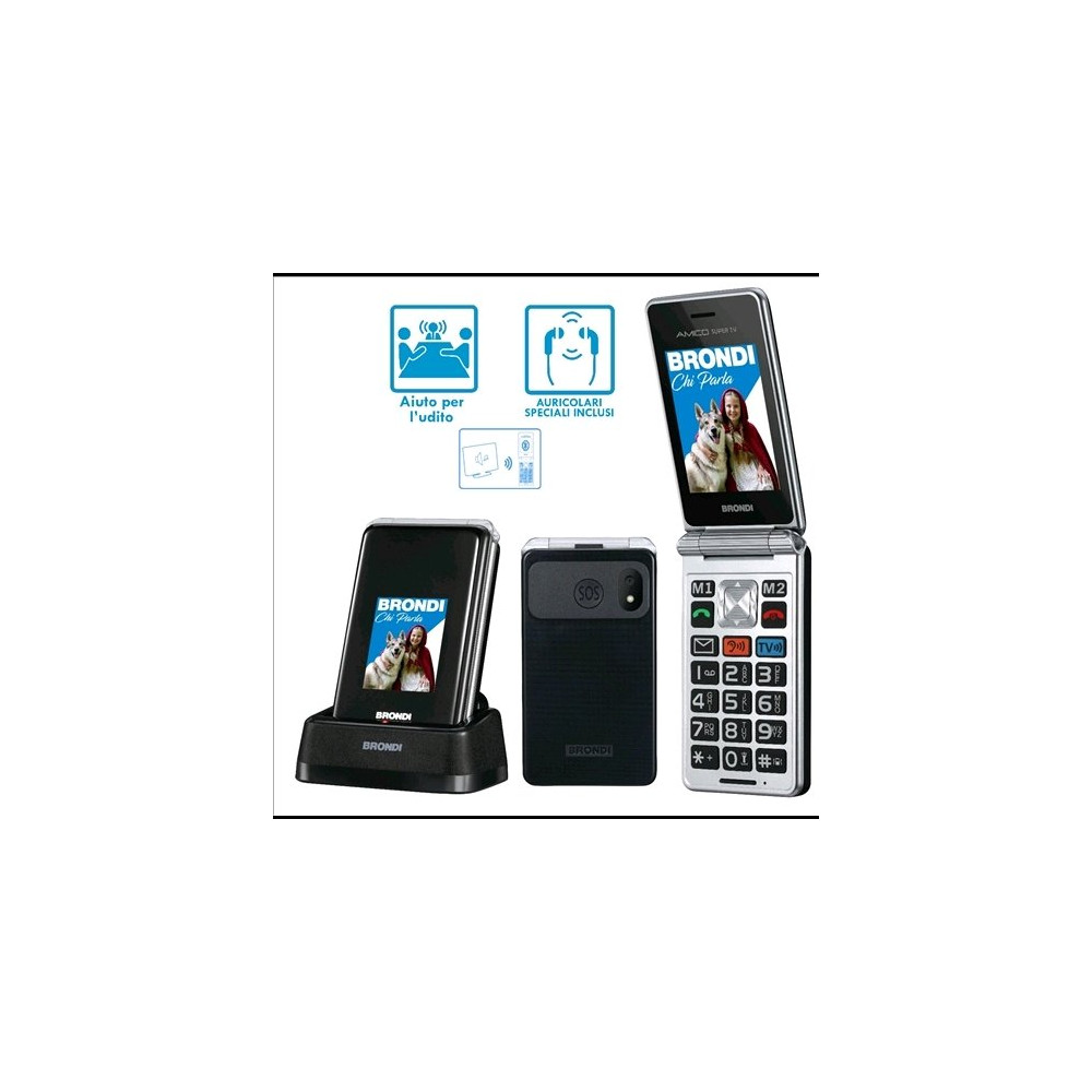 BRONDI AMICO SUPER TV DUAL SIM 4G 2.8" CLAMSHELL PER ANZIANI FLI ATTIVO TASTO SOS CONTROLLO REMOTO PER LA GESTIONE A DISTANZA DE