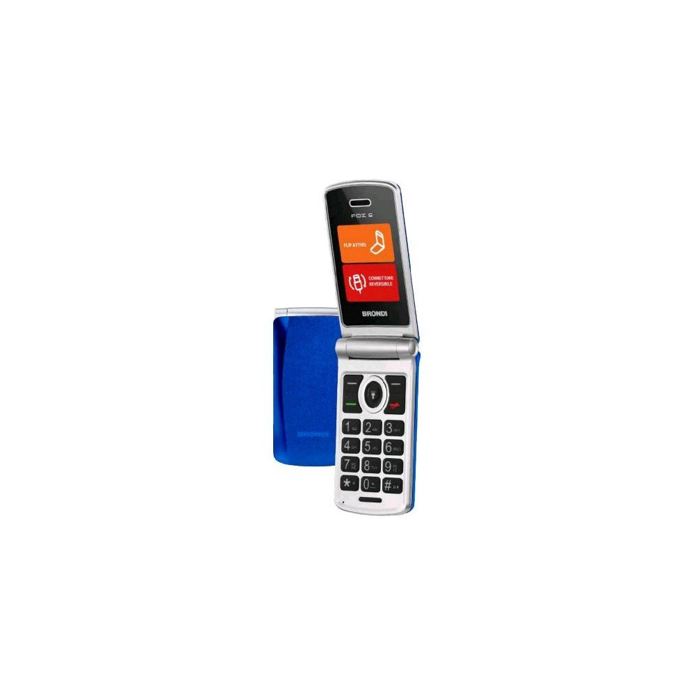 BRONDI FOX S DUAL SIM 2" CLAMSHELL FLIP ATTIVO TASTI RETROILLUMINATI RADIO TORCIA FOTOCAMERA VIBRAZIONE SILVER BLUE