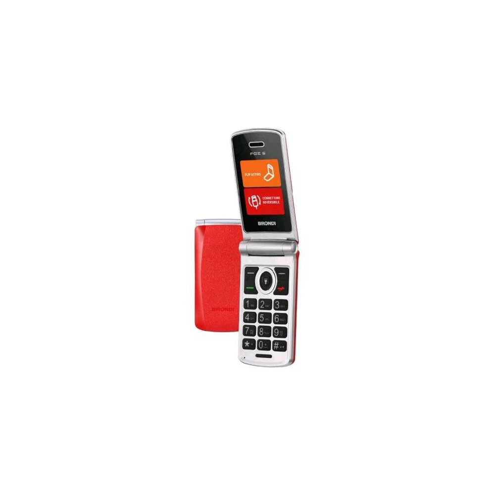BRONDI FOX S DUAL SIM 2" CLAMSHELL FLIP ATTIVO TASTI RETROILLUMINATI RADIO TORCIA FOTOCAMERA VIBRAZIONE SILVER RED