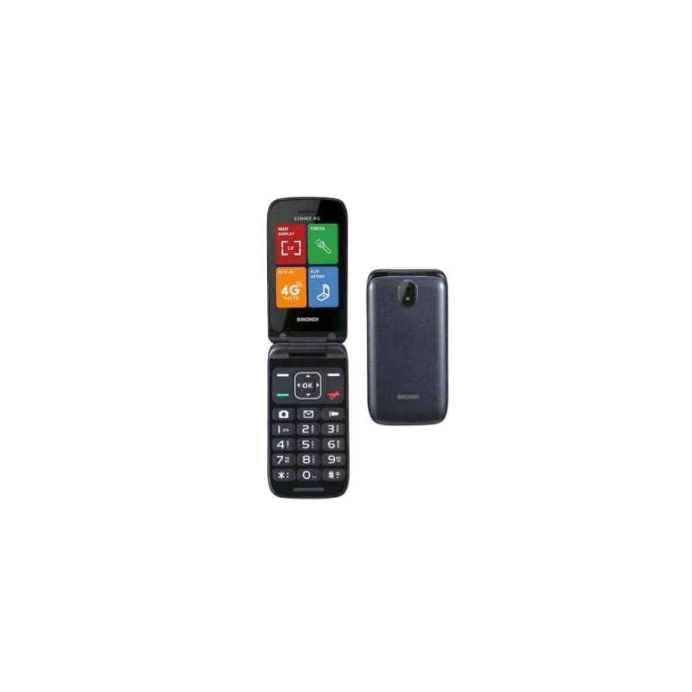 BRONDI STRIKE 4G DUAL SIM 2.8" CLAMSHELL FLIP ATTIVO 3 TASTI CHIAMATA RAPIDA 4G LTE DARK GREY