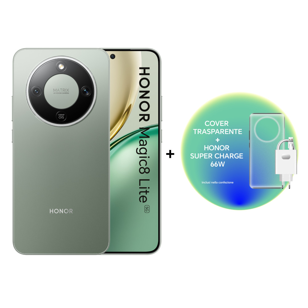 HONOR MAGIC 8 LITE 5G DUAL SIM 6.79" OCTA CORE 512GB RAM 8GB 5G ITALIA MAGIC GREEN + CARICABATTERIE DA RETE HONOR SUPER CHARGE 6