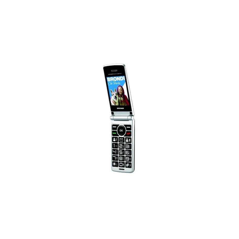 BRONDI AMICO SINCERO+ DUAL SIM 2.4" CLAMSHELL SENIO PHONE TATI GRANDI RETROILLUMINATI TASTO SOS VOLUME AUMENTATO ITALIA GREY