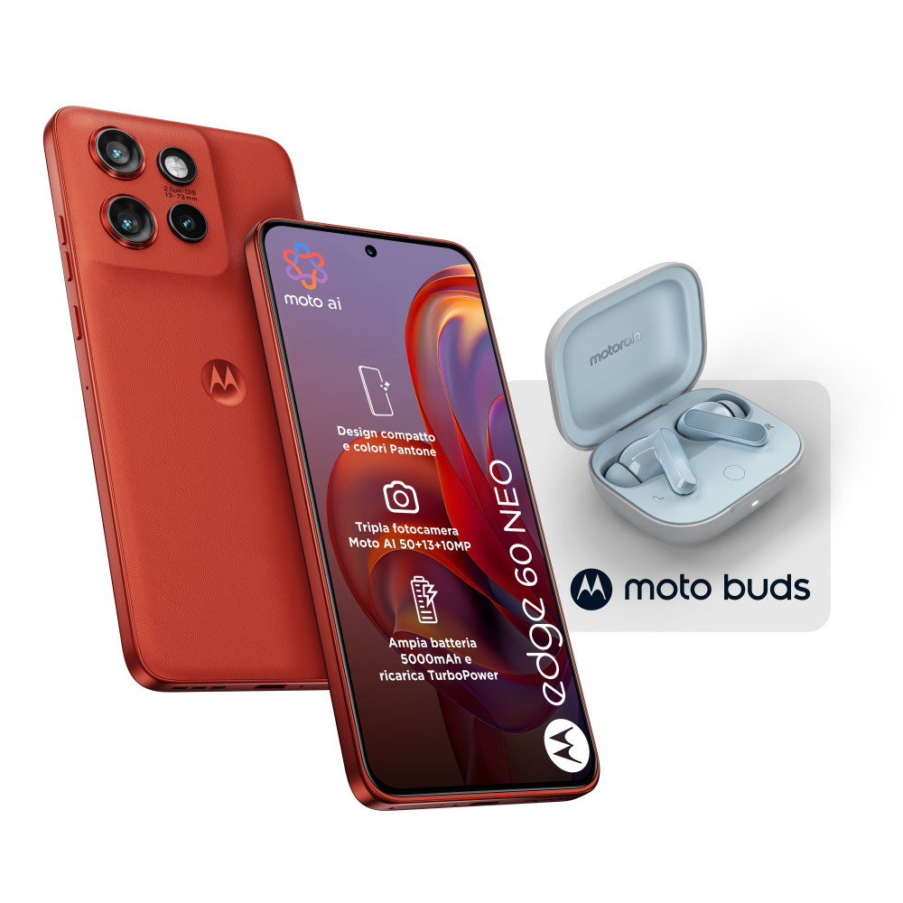 MOTOROLA EDGE 60 NEO 5G DUAL SIM 6.36" OCTA CORE 256GB RAM 8GB 5G ITALIA POINCIANA BUNDLE + MOTO BUDS ARICOLARI BLUETOOTH