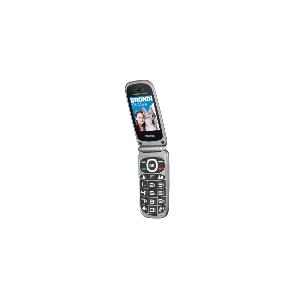 BRONDI AMICO LEALE 2.4" EASY PHONE CLAMSHELL FLIP ATTIVO VEDI E CHIAMA TASTI GRANDI VOLUME ALTO ITALIA BLACK METAL