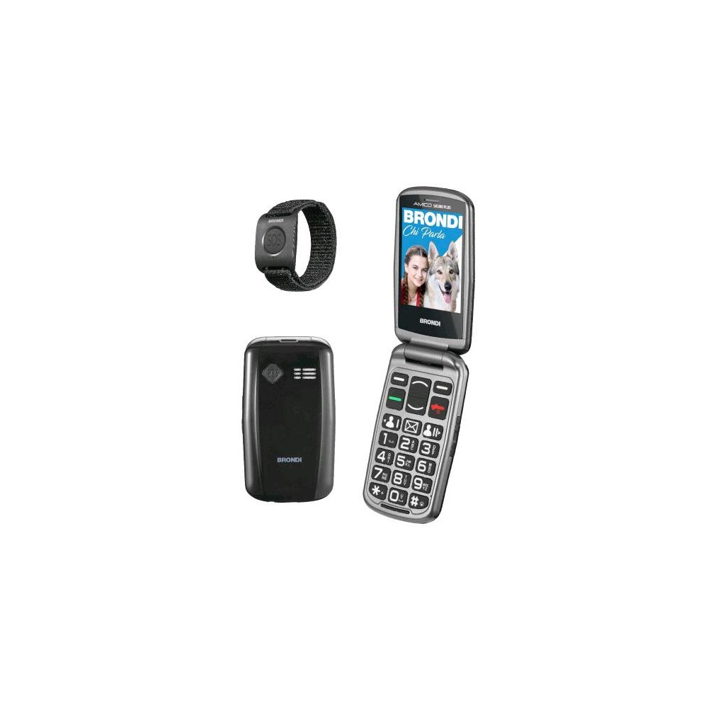 BRONDI AMICO SICURO PLUS 2.8" EASY PHONE CLAMSHELL + BRACCIALETTO SOS BLACK METAL