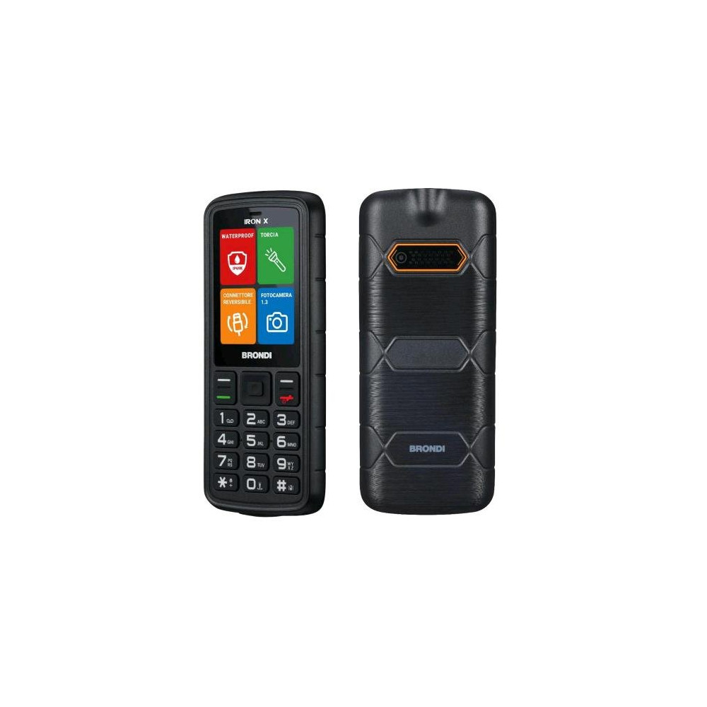 BRONDI IRON X DUAL SIM 2.4" TELEFONO CELLULARE RUGGED RESISTENTE AD ACQUA E URTI IP69K TORCIA LED FOTOCAMERA nero