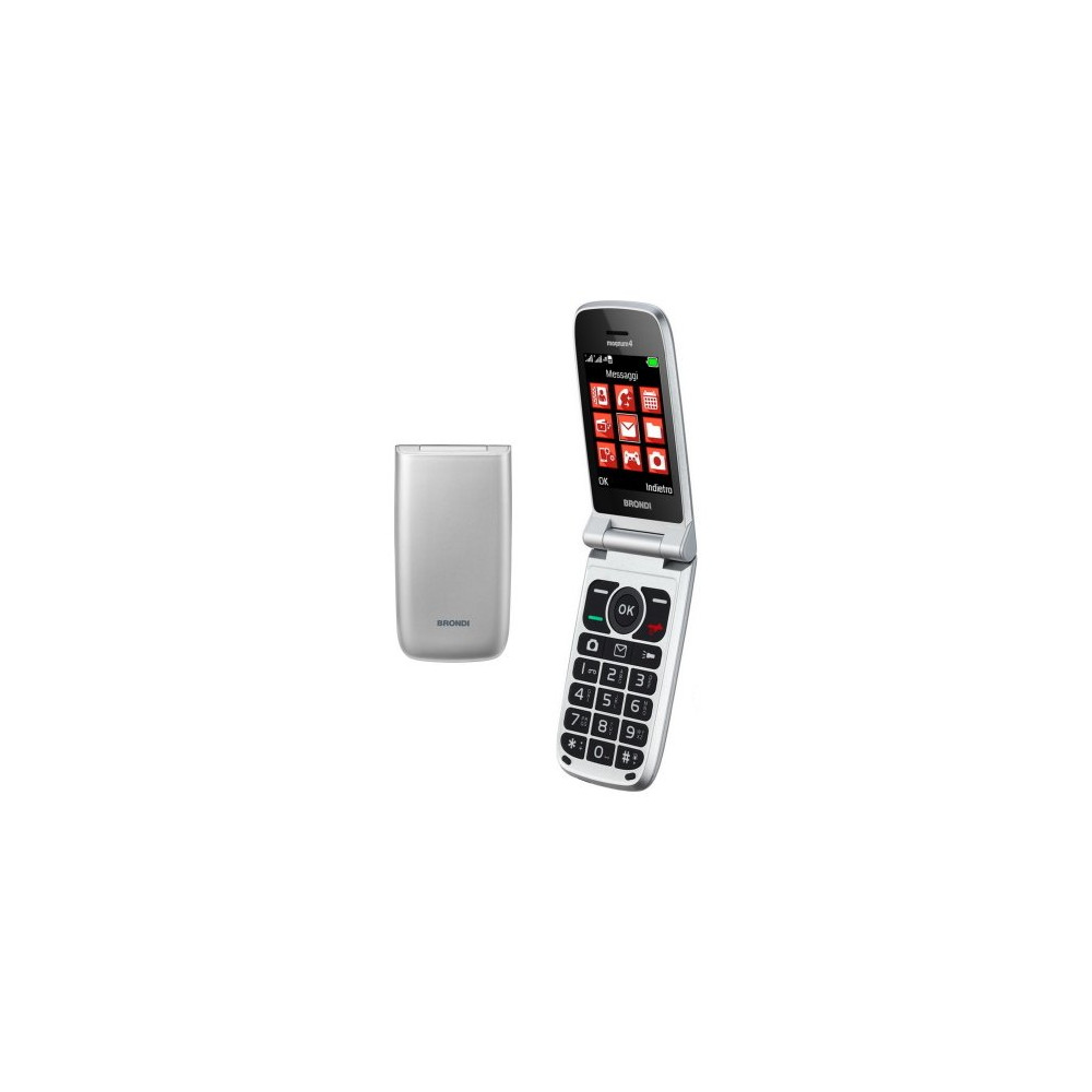 BRONDI MAGNUM 4 DUAL SIM 2.8" CLAMSHELL FOTOCAMERA BLUETOOTH RADIO FM ITALIA ARGENTO