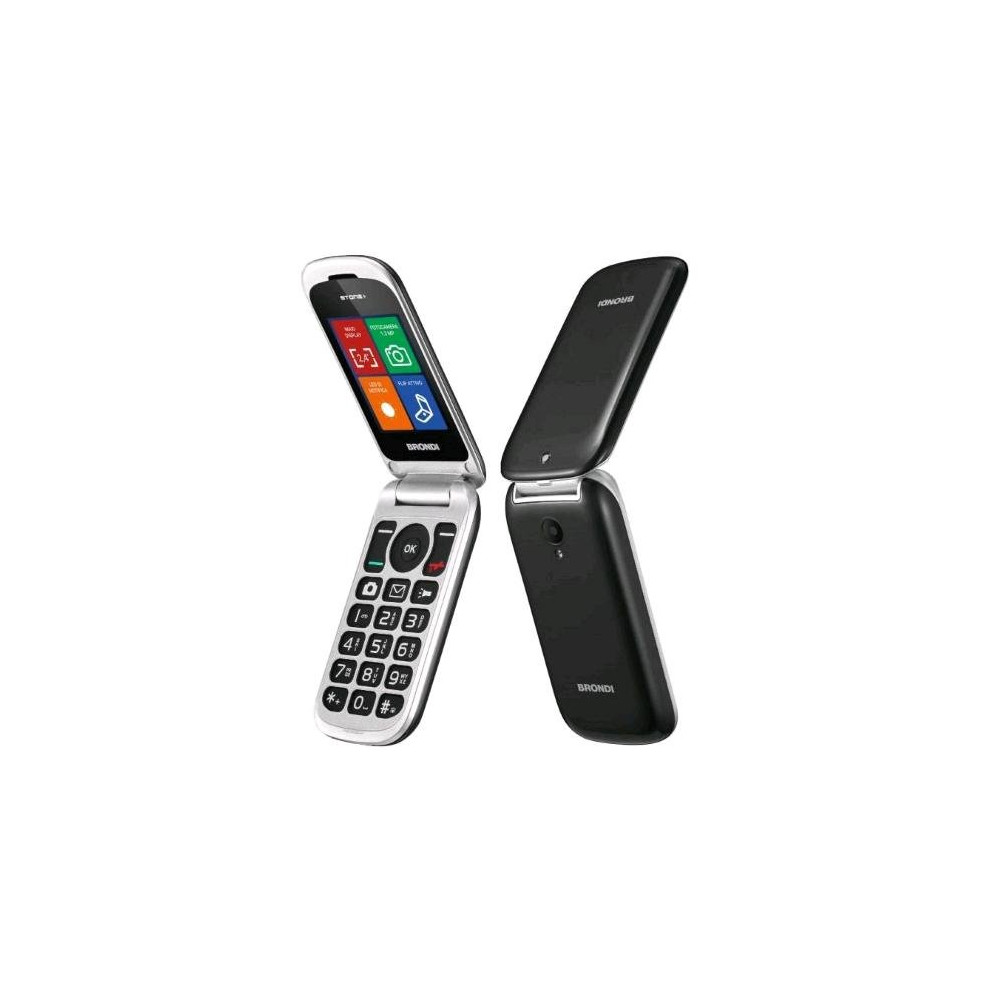 BRONDI STONE+ DUAL SIM 2.4" CLAMSHELL FLIP ATTIVO FOTOCAMERA TASTI CHIAMATA DIRETTA TORCIA ITALIA BLACK