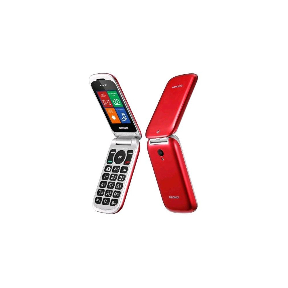 BRONDI STONE+ DUAL SIM 2.4" CLAMSHELL FLIP ATTIVO FOTOCAMERA TASTI CHIAMATA DIRETTA TORCIA ITALIA RED