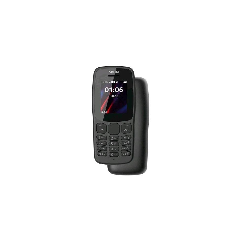 NOKIA 106 DUAL SIM 1.8" A COLORI BAR PHONE TASTIERA RADIO FM TORCIA JACK 3.2mm PORTA MICRO-USB NERO